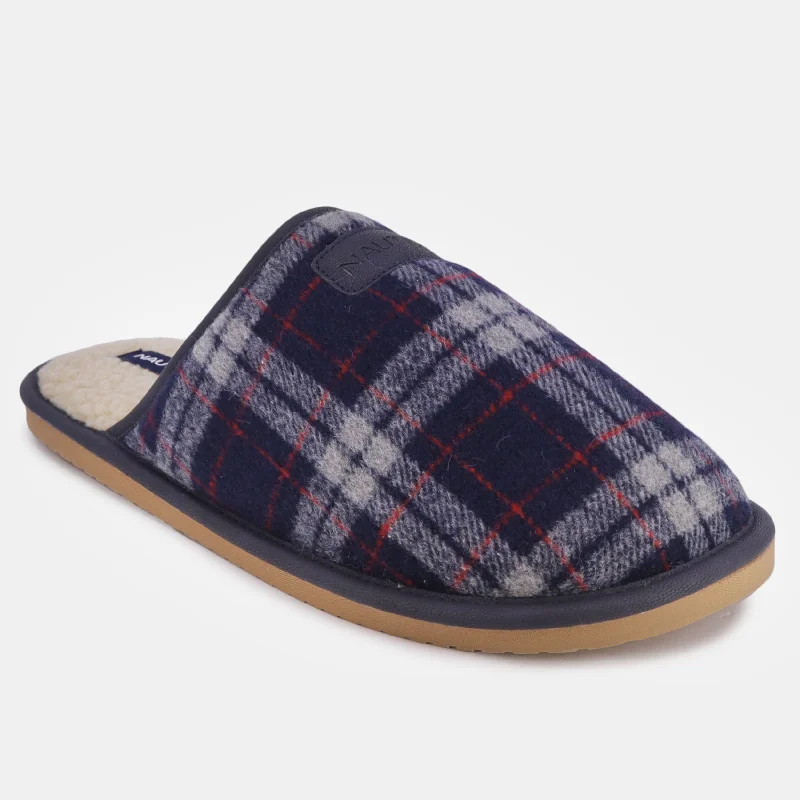 Nautica Mens Plaid Micro Suede Slipper