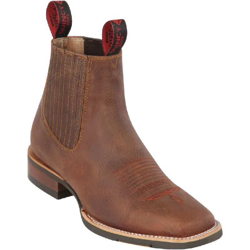 Mens Brown Square Toe Ankle Boot