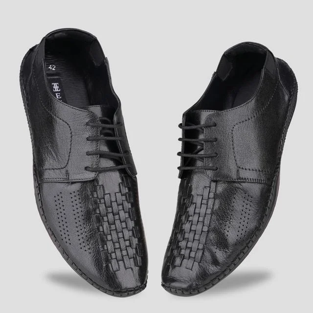 Ezok Black Casual Leather Shoes For Men