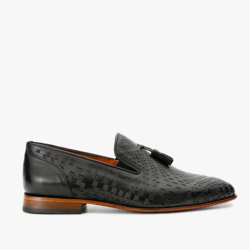 The Meram Black Leather Tassel Slip-On Loafer Men Shoe