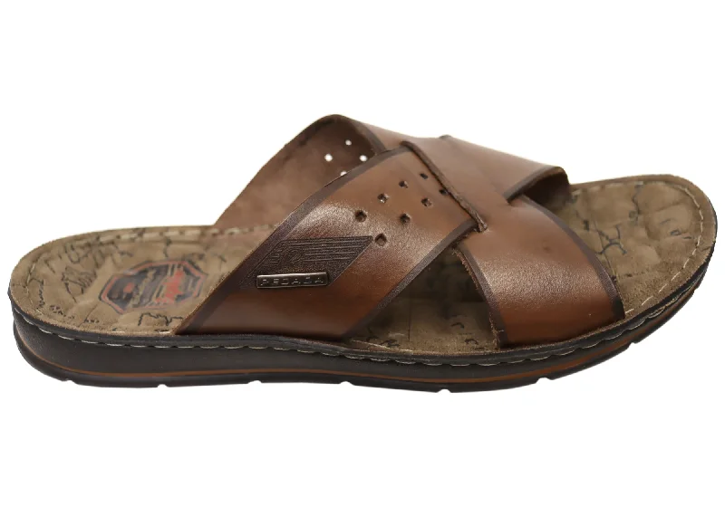 Pegada Dale Mens Comfortable Leather Slides Sandals Made In Brazil