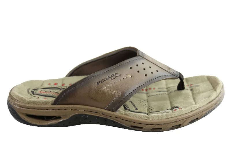 Pegada Phillip Mens Leather Cushioned Thongs Sandals Made In Brazil