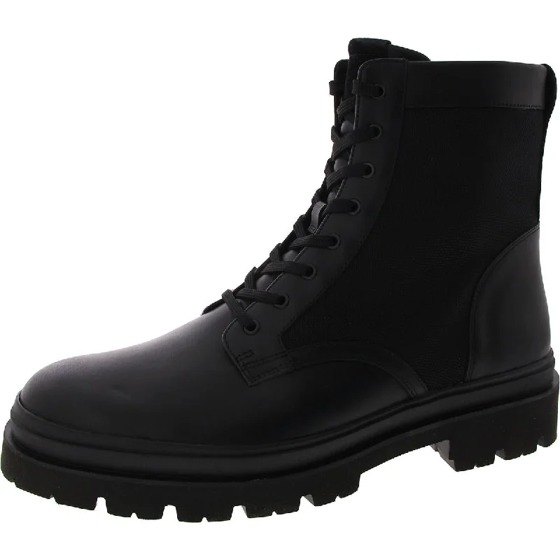 Vince Mens Leather Lace Up Combat & Lace-Up Boots