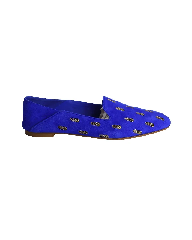 Aquazzura Ananas Slippers in Blue Suede