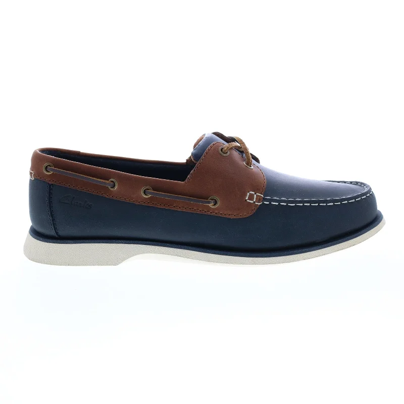 Clarks Port View 26108698 Mens Blue Leather Loafers & Slip Ons Boat Shoes