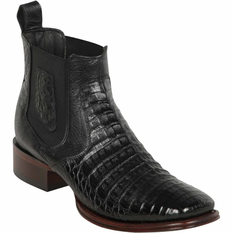 Black Caiman Short Square Toe Western Boots